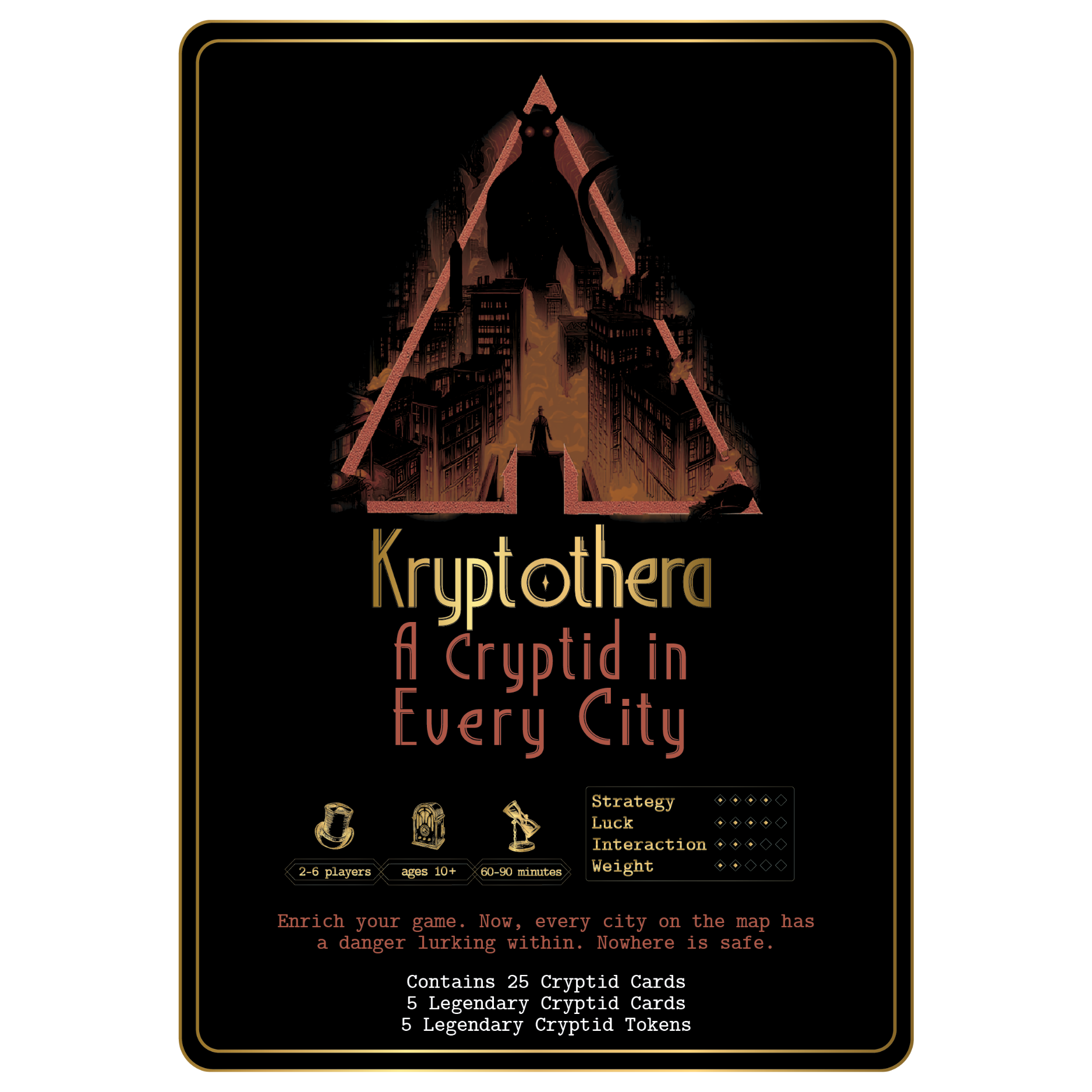Kryptothera A Cryptid in Every City expansion showing game details, player count, and contents