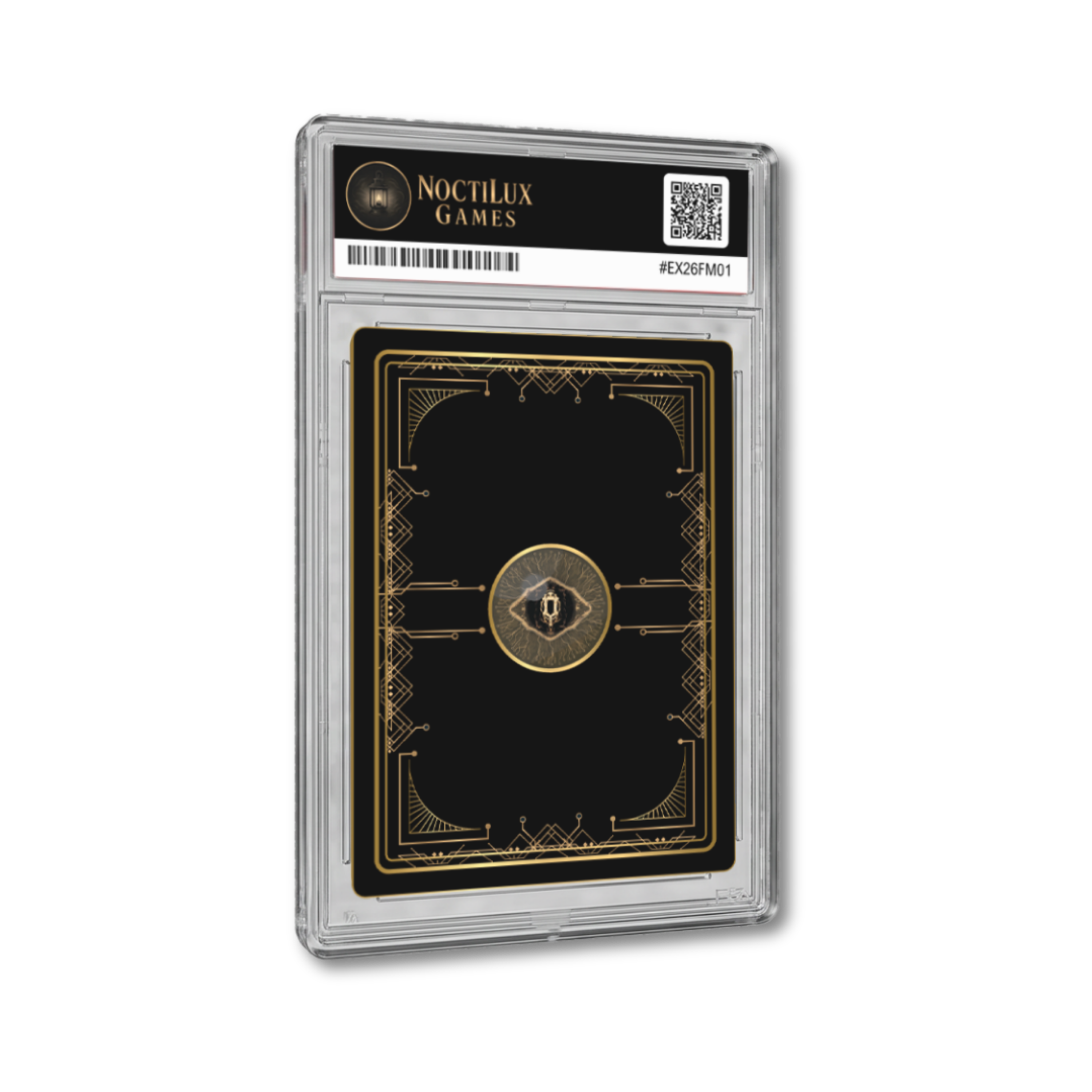 Back of The Flatwoods Monster Kryptothera promo card shown in NoctiLux Games collector-style presentation.