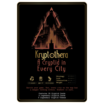 Kryptothera A Cryptid in Every City expansion showing game details, player count, and contents